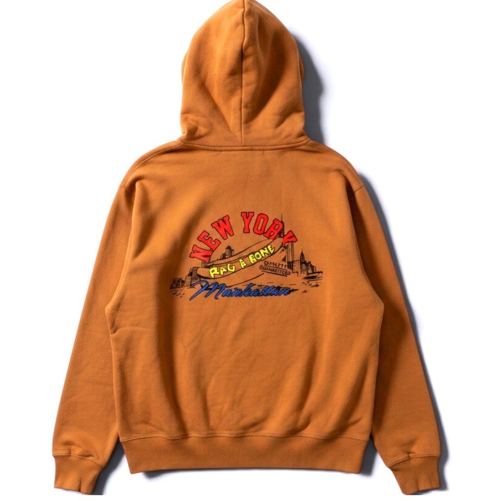 RAG & BONE Hoodie Mens‎ XL Tan Hot Dog New York Manhattan Graphic Sweatshirt XL